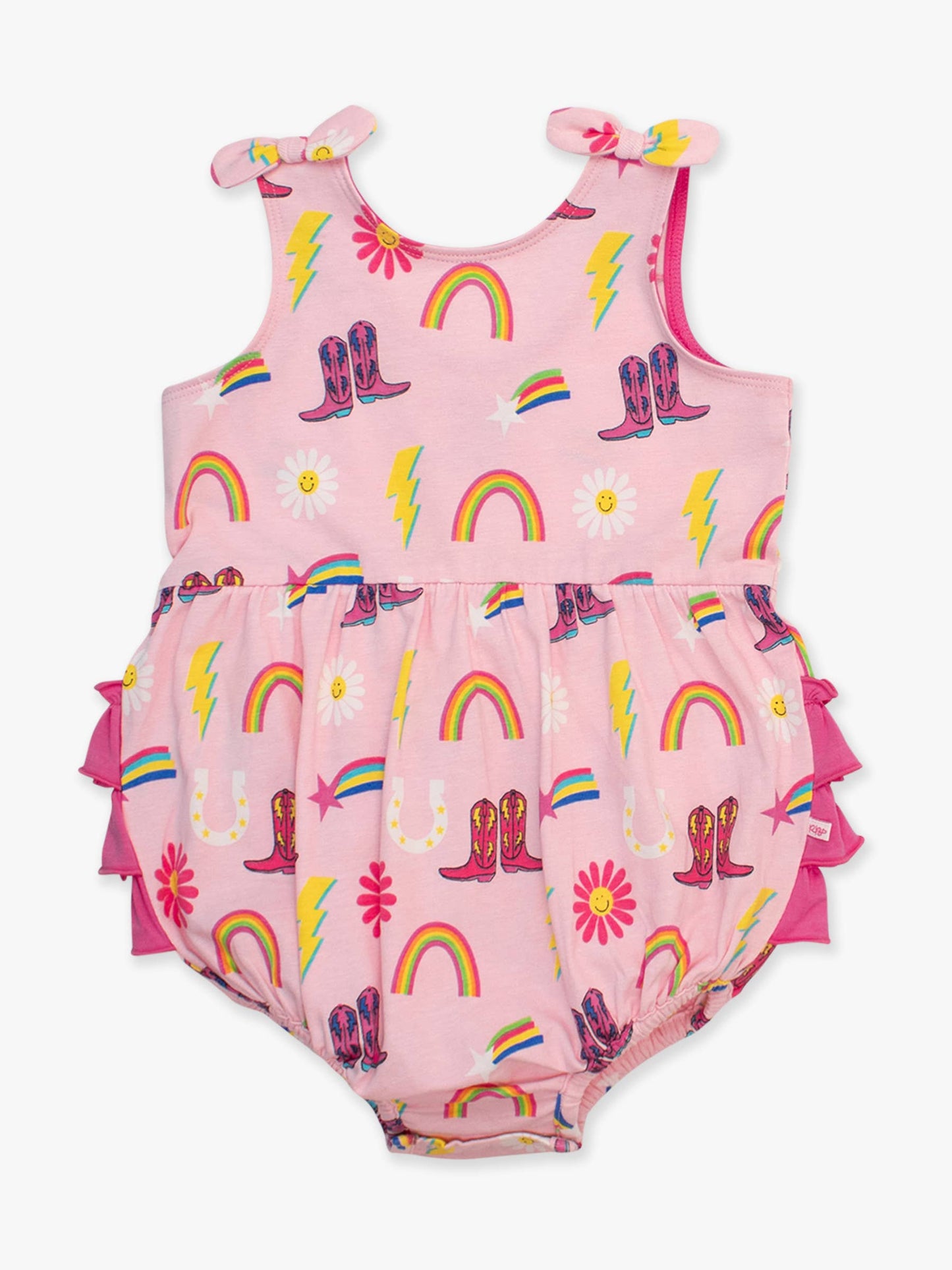 Baby Girls Cowgirl Cutie Knit Tie Shoulder Bubble Romper