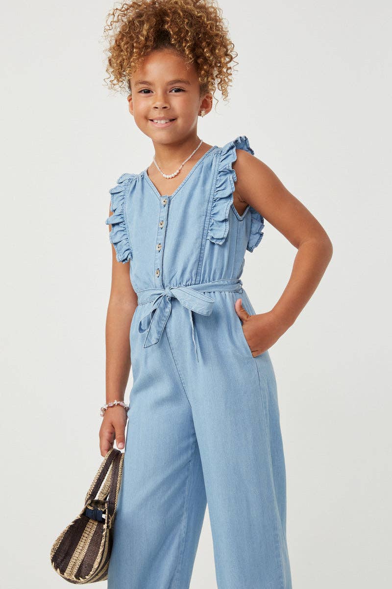 Girls Tencel Buttoned Ruffle Tank Wideleg Jumpsuit - 4 Pack: Light Denim / Pack