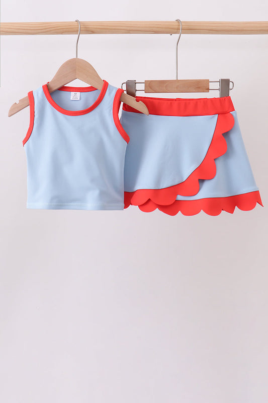 Blue Scalloped Active Skort Set