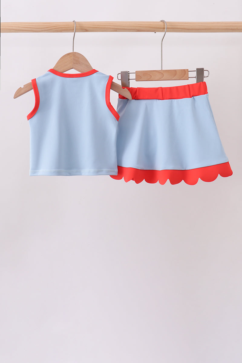 Blue Scalloped Active Skort Set