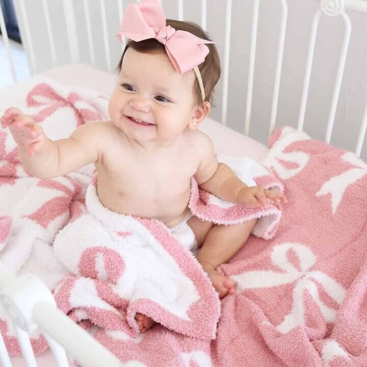 CuddleLane™ Luxe Blankets | Bows: Baby Blanket (40" x 30") / Light Pink Bows
