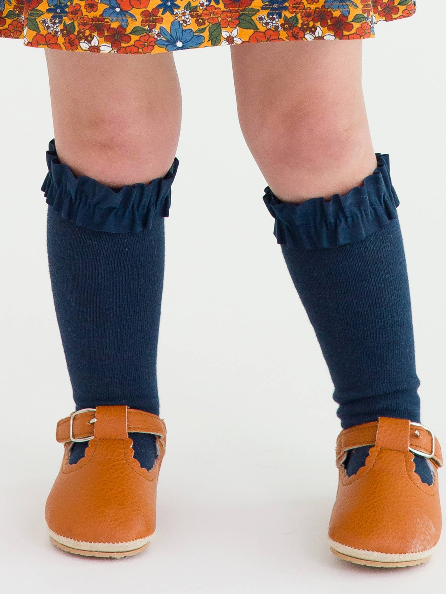Girls Black; White & Dark Navy 3-Pack Knee High Ruffle Socks