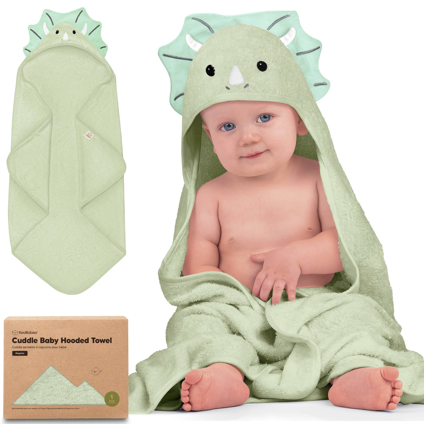 KeaBabies Cuddle Baby Hooded Towel: Triceratops / Regular