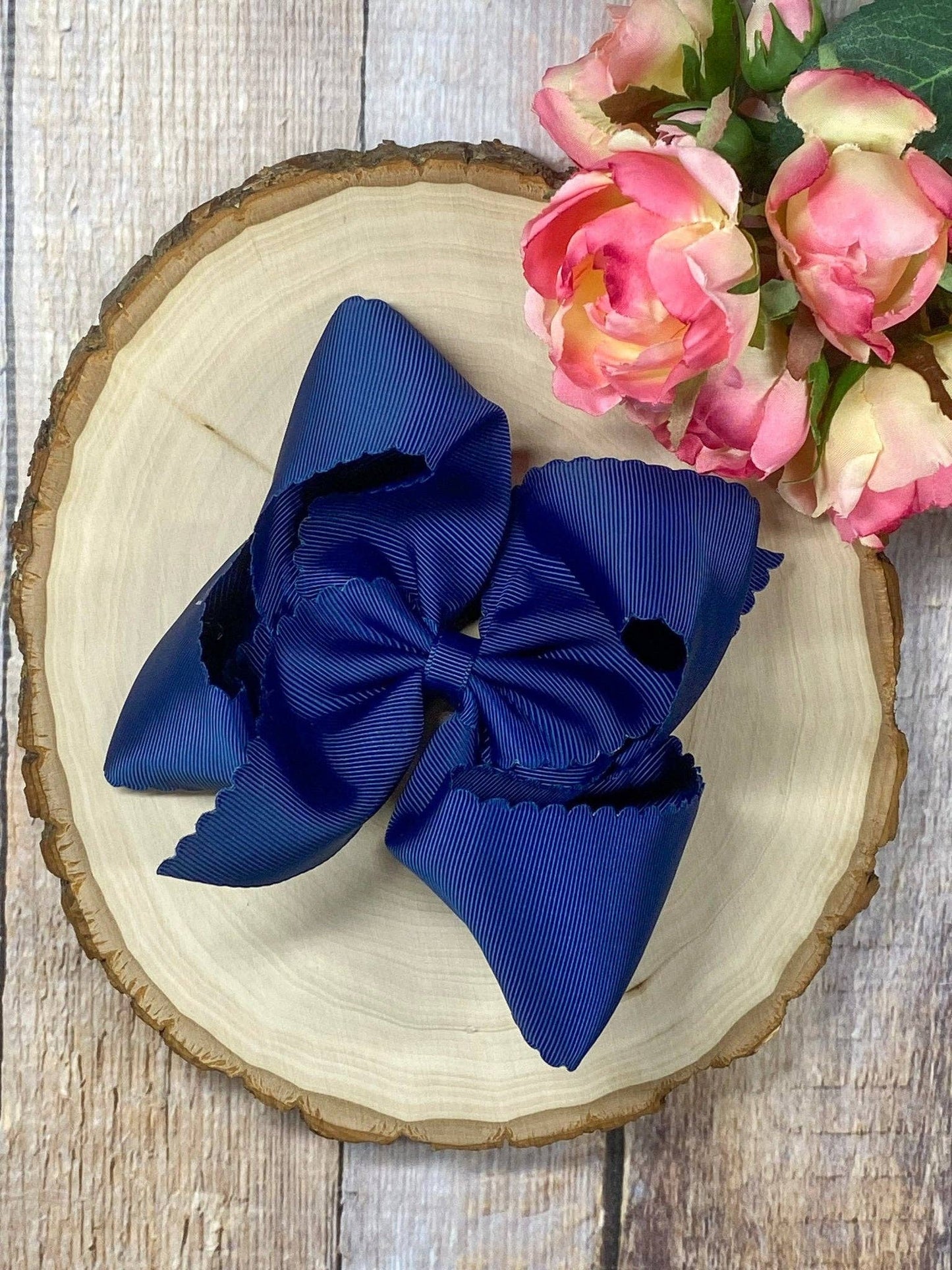 5.5" Oversize Scalloped Hair Bow | Clip or Headband: Orange / Clip