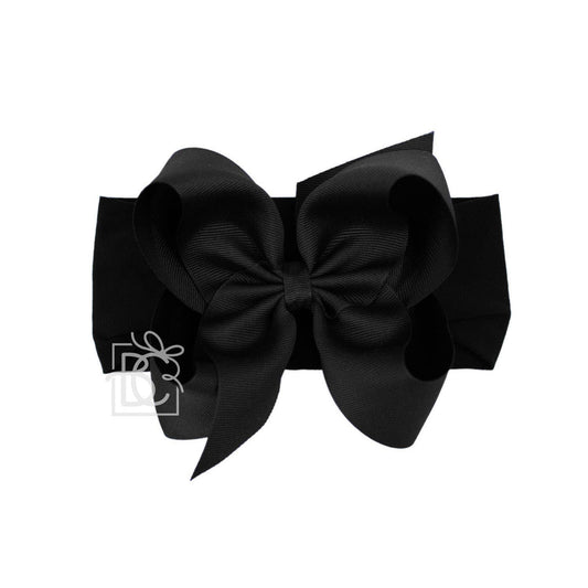 WIDE PANTYHOSE HEADBAND W/CLASSIC GROSGRAIN BOW: BLACK / 3+ Months / 5.5" Huge