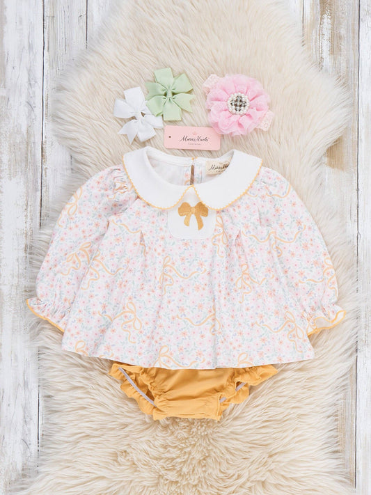Meadow Bow Florals Collar Bloomer Outfit