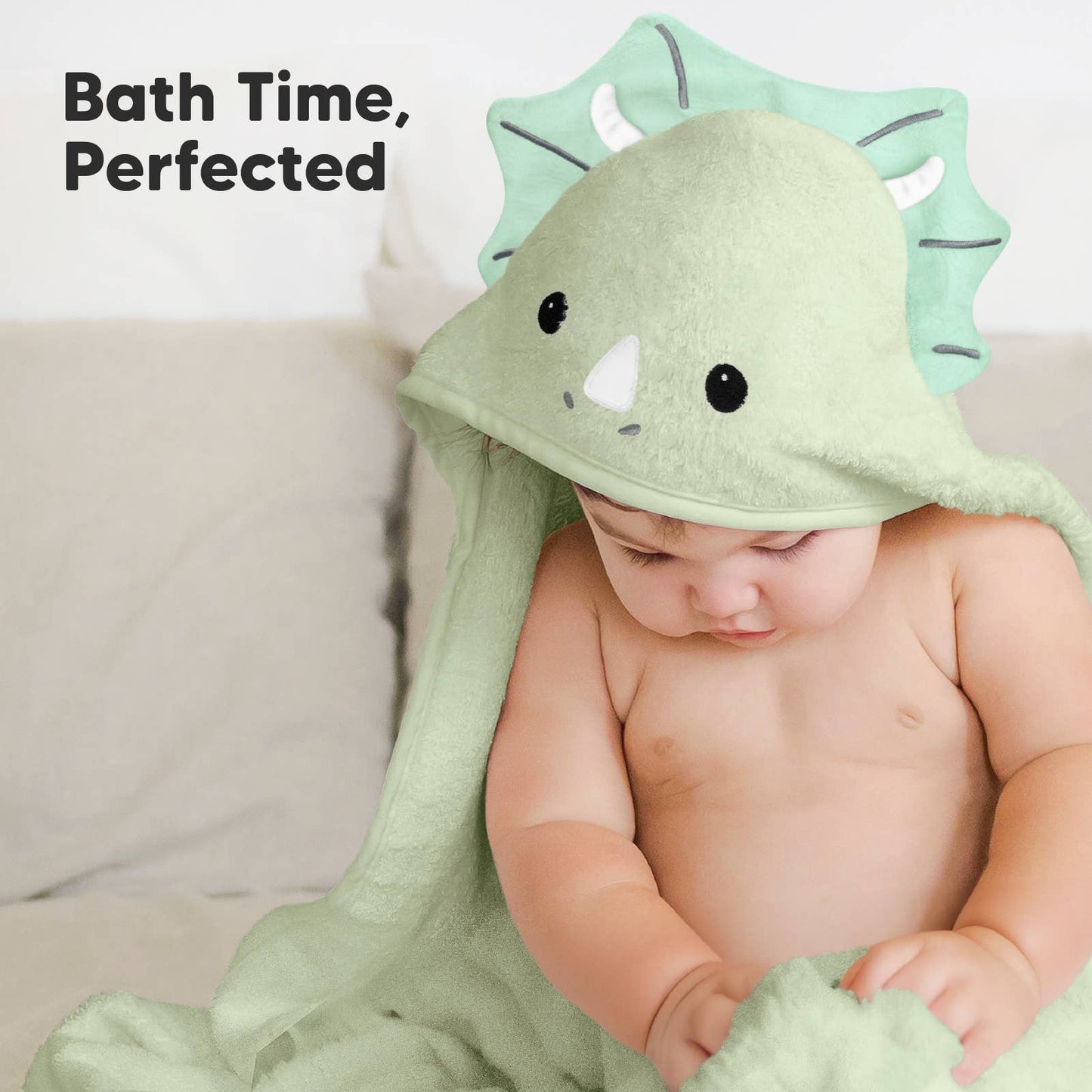 KeaBabies Cuddle Baby Hooded Towel: Triceratops / Regular