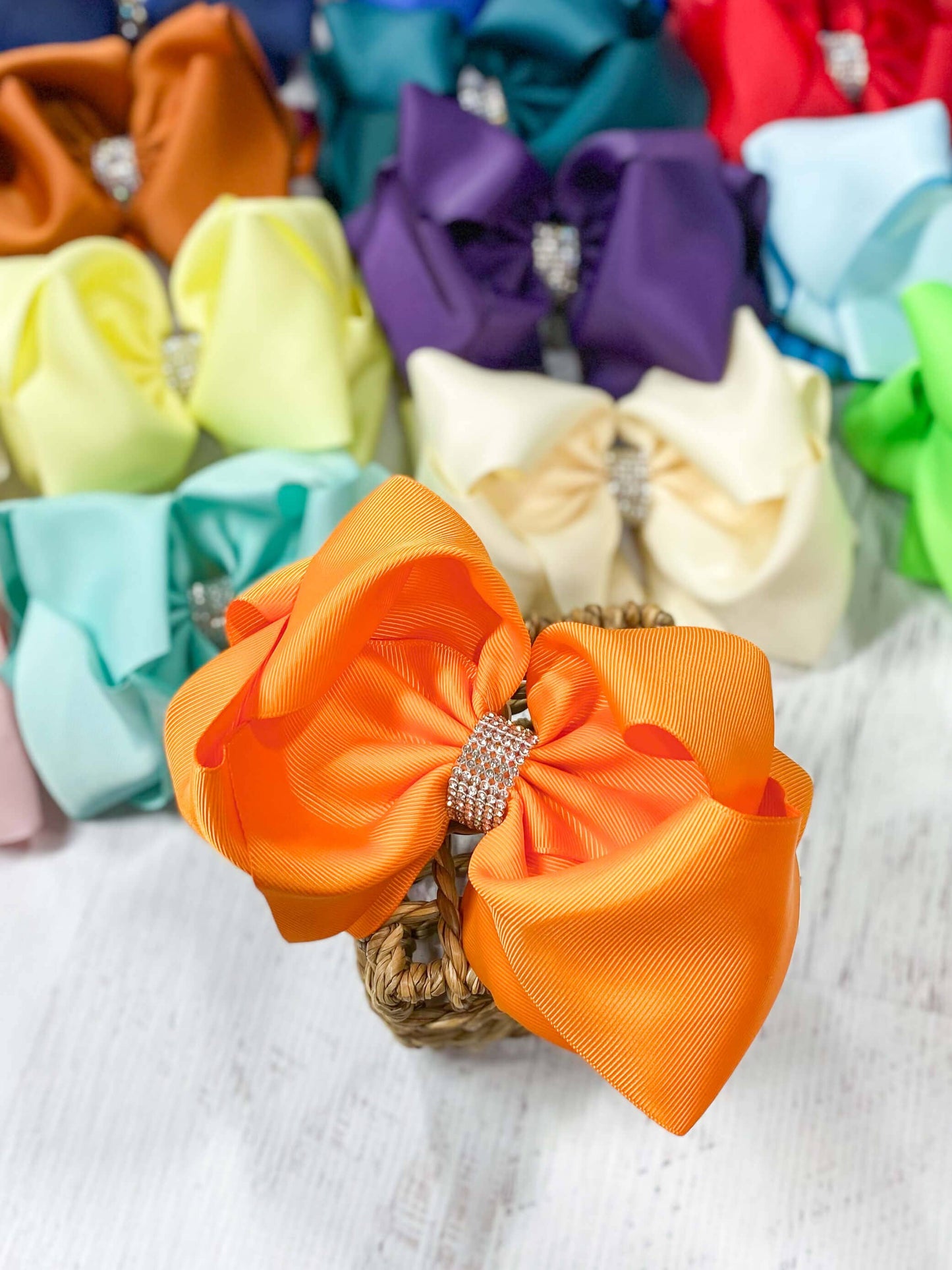Oversize Rhinestone Hair Bows - French Clip - 5.5": Gold