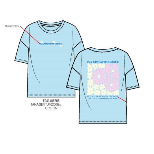 Bloom With Grace Embroidery Graphic Tee Tween Girls