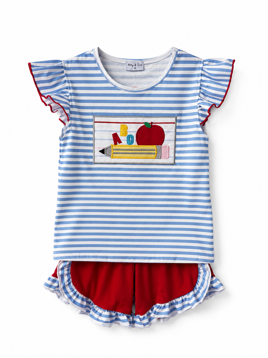 Blue School Apple Knit Set