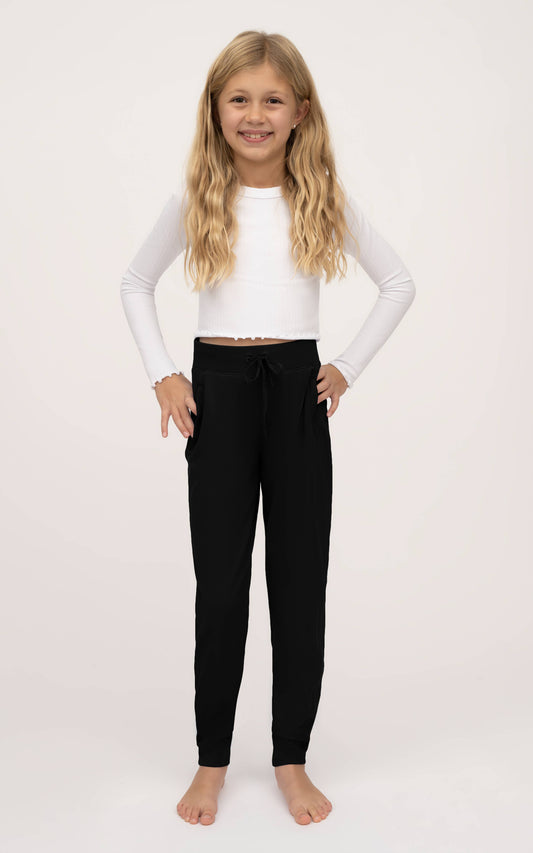Tween Girls Lux Side Pocket Jogger with Drawstring: Black