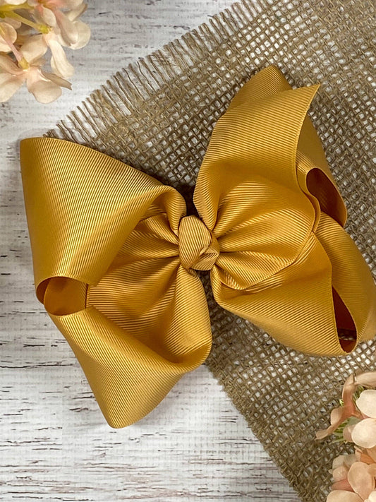 Texas Size Grosgrain Hair Bow - Alligator Clip - 6.5": Gold