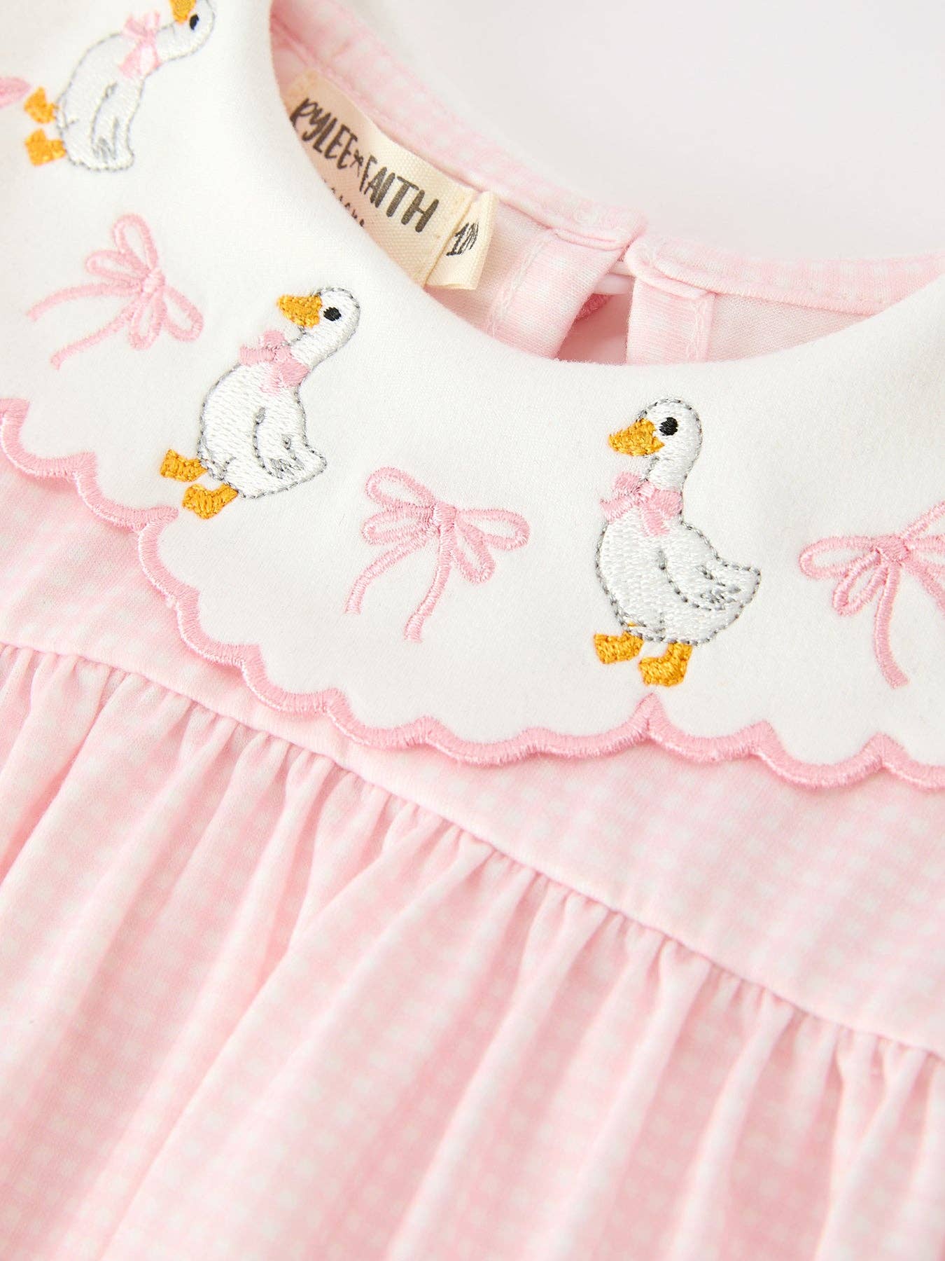 Pink Duck Embroidered Baby Girl Romper Ruffle Collar