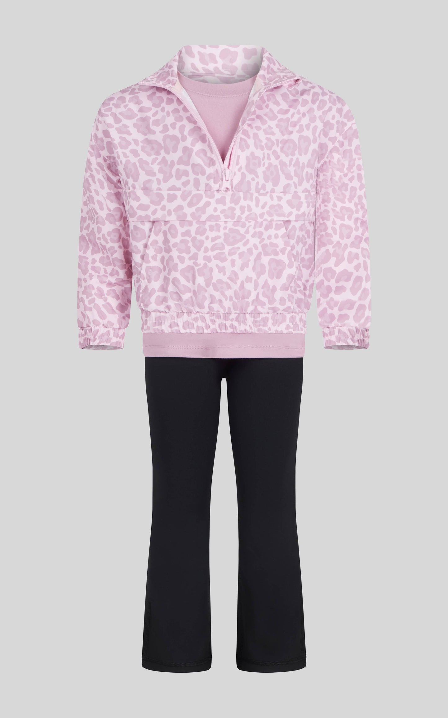 Toddler Girls Half Zip Windbreaker, Tee, Flare - 3 PC SET: CUTESY LEOPARD BLOSSOM/PINK PLUM/BLACK