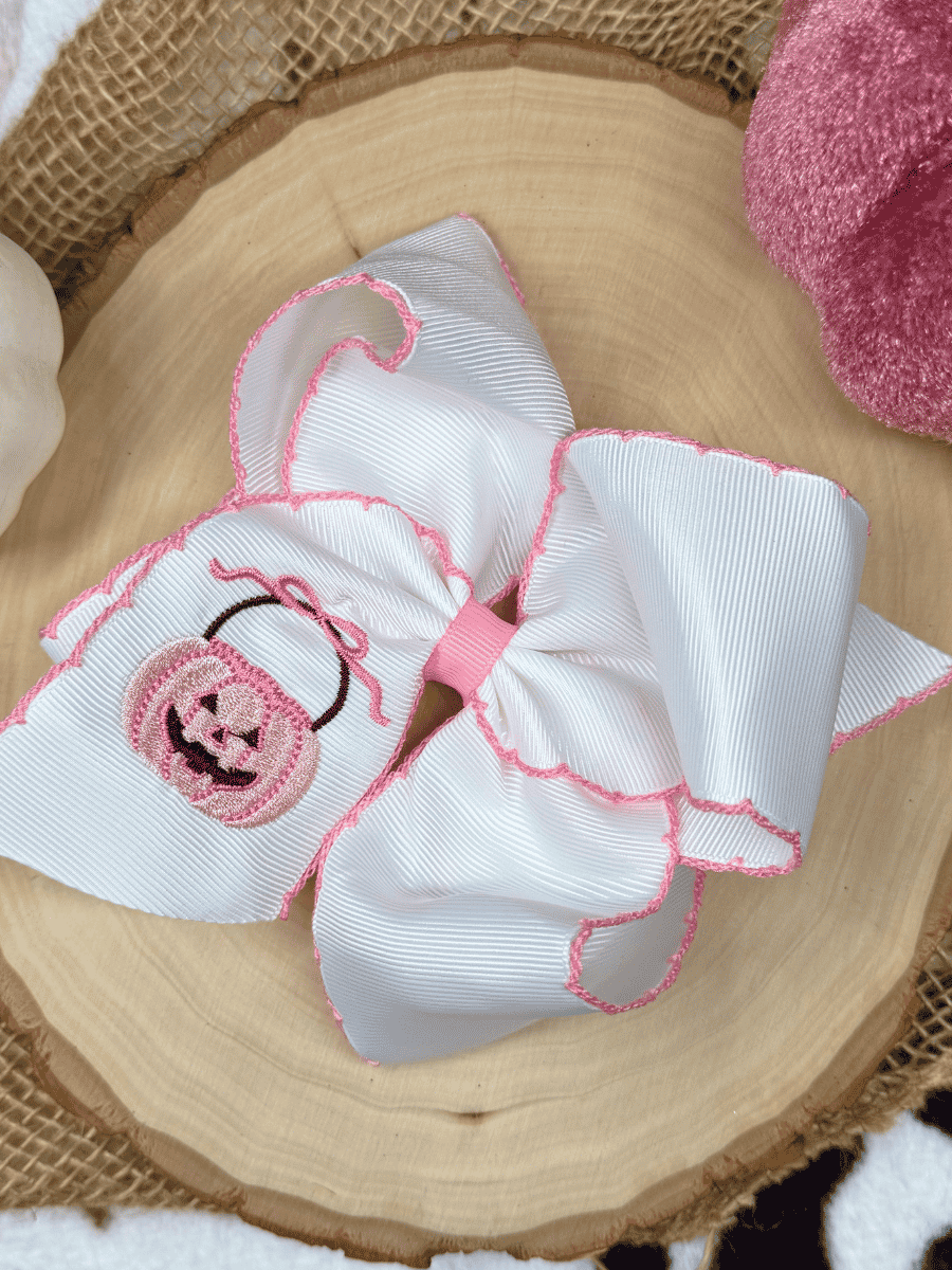 Pink Jack-O-Lantern Hair Bow | Halloween Bow | Clip