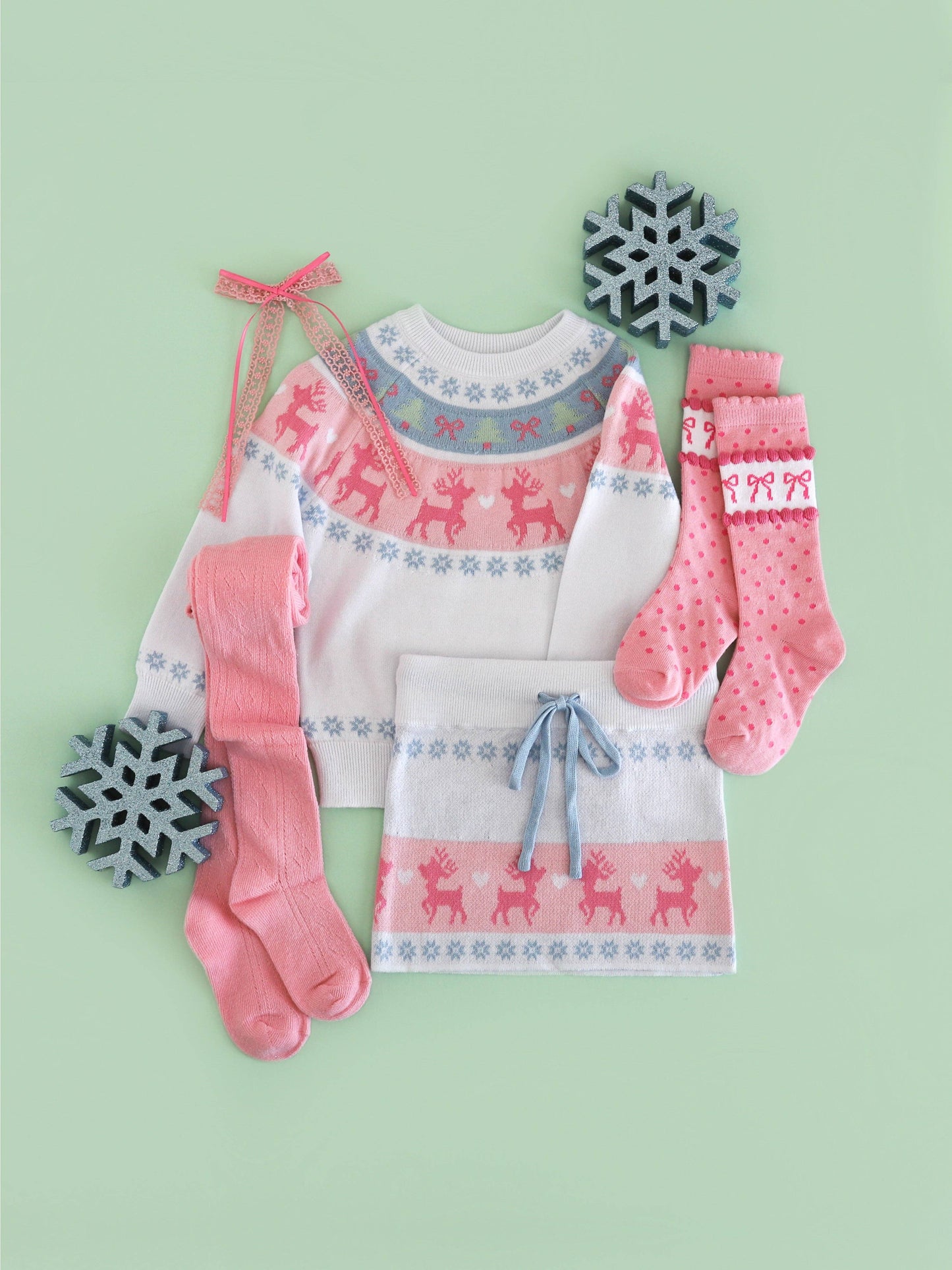 Pink Bow Scalloped Knee Socks