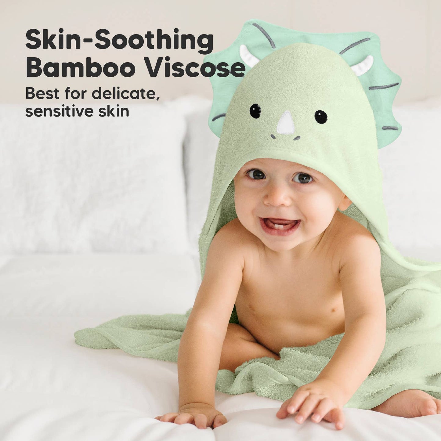 KeaBabies Cuddle Baby Hooded Towel: Triceratops / Regular