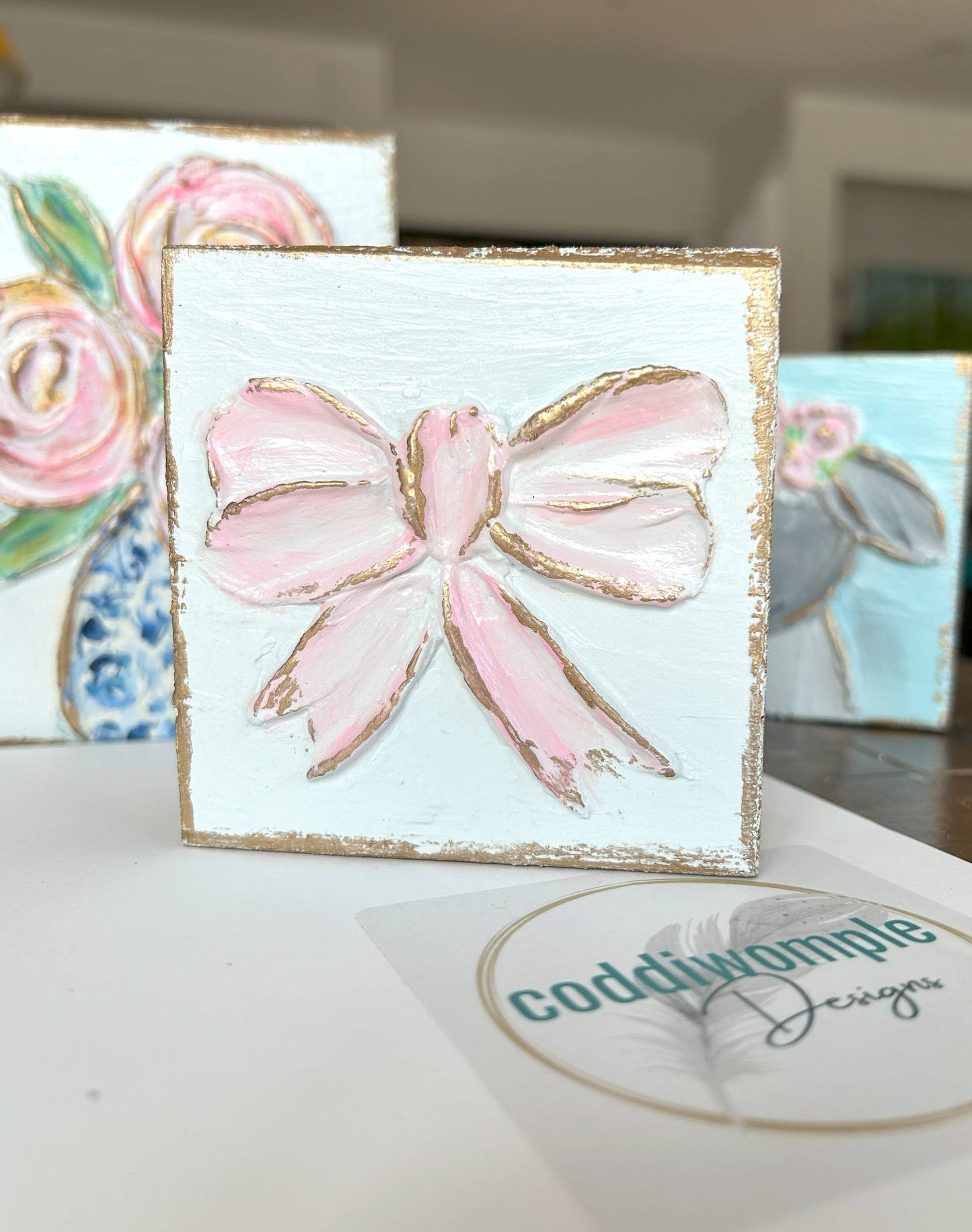 Pink bow mini block  |  floral Easter Spring baby nursery