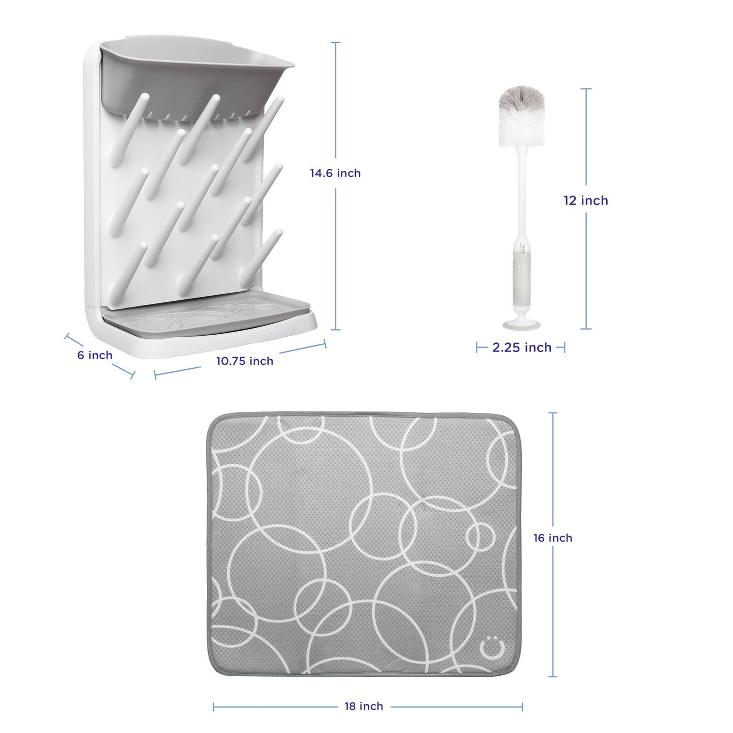 Vertical Bottle Drying Rack, Bottle Brush & Microfiber Mat
