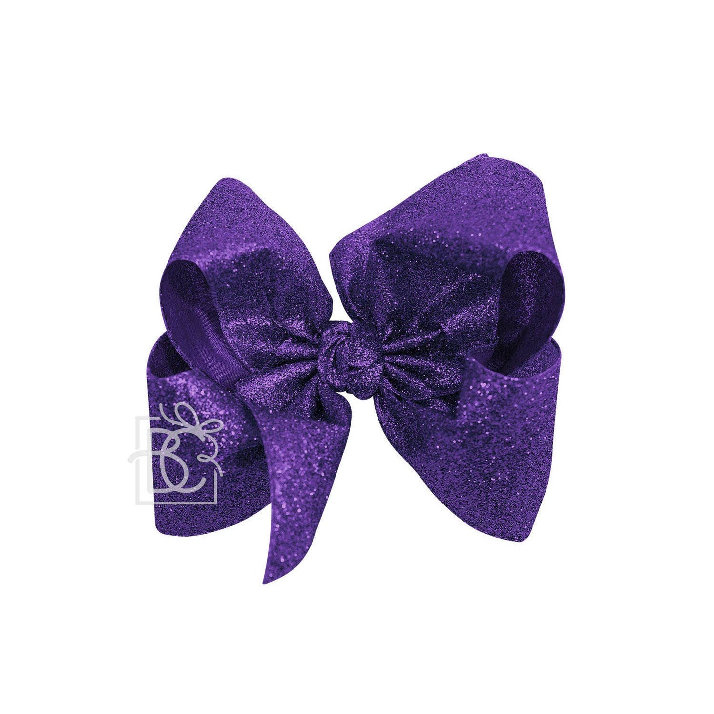 GLITTER METALLIC BOW ON CLIP: 5.5" Huge - 2.5" Ribbon on Alligator Clip / PURPLE