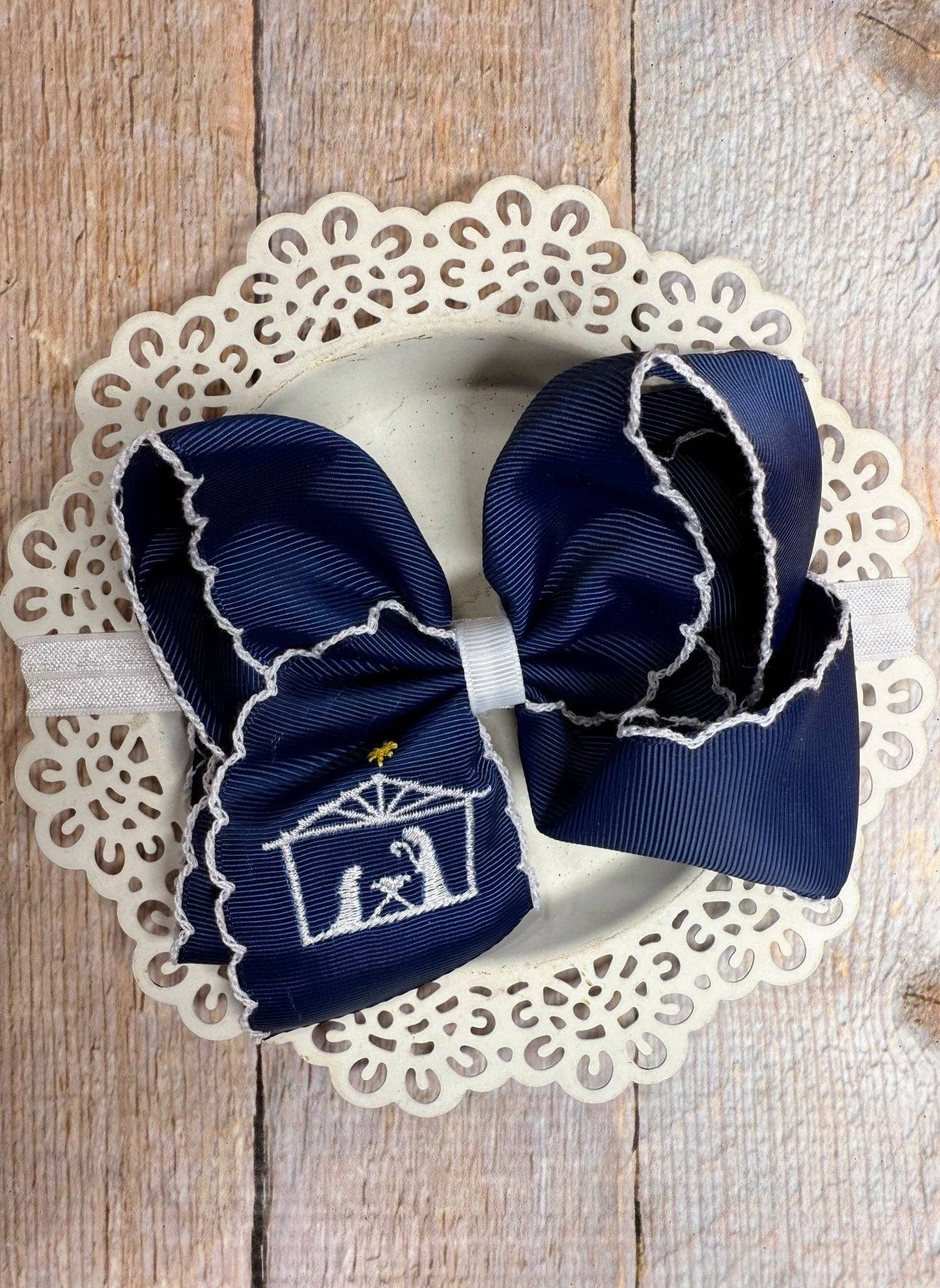 Nativity Scene Embroidered Hair Bow | Clip or Headband: Headband