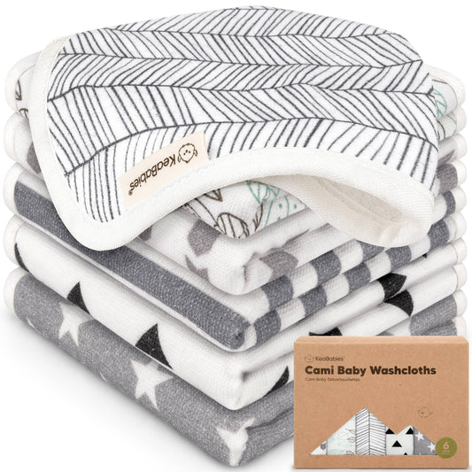 6-Pack Organic Cami Baby Washcloths for Face & Bath Towels: Grayscape