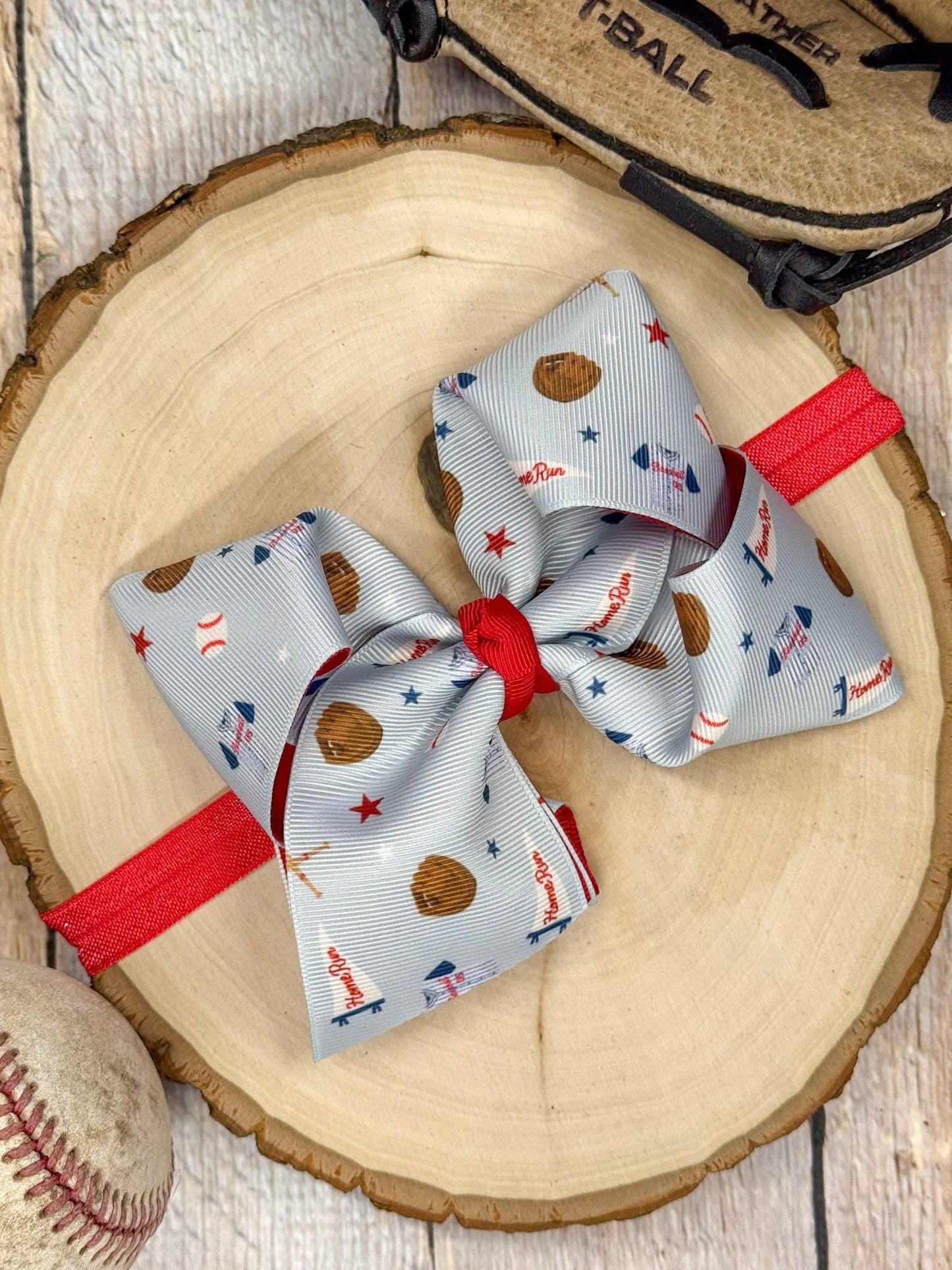 All-Star Double Layer Hair Bow or Headband | Baseball Print Boutique Bow: Hair Bow on Clip