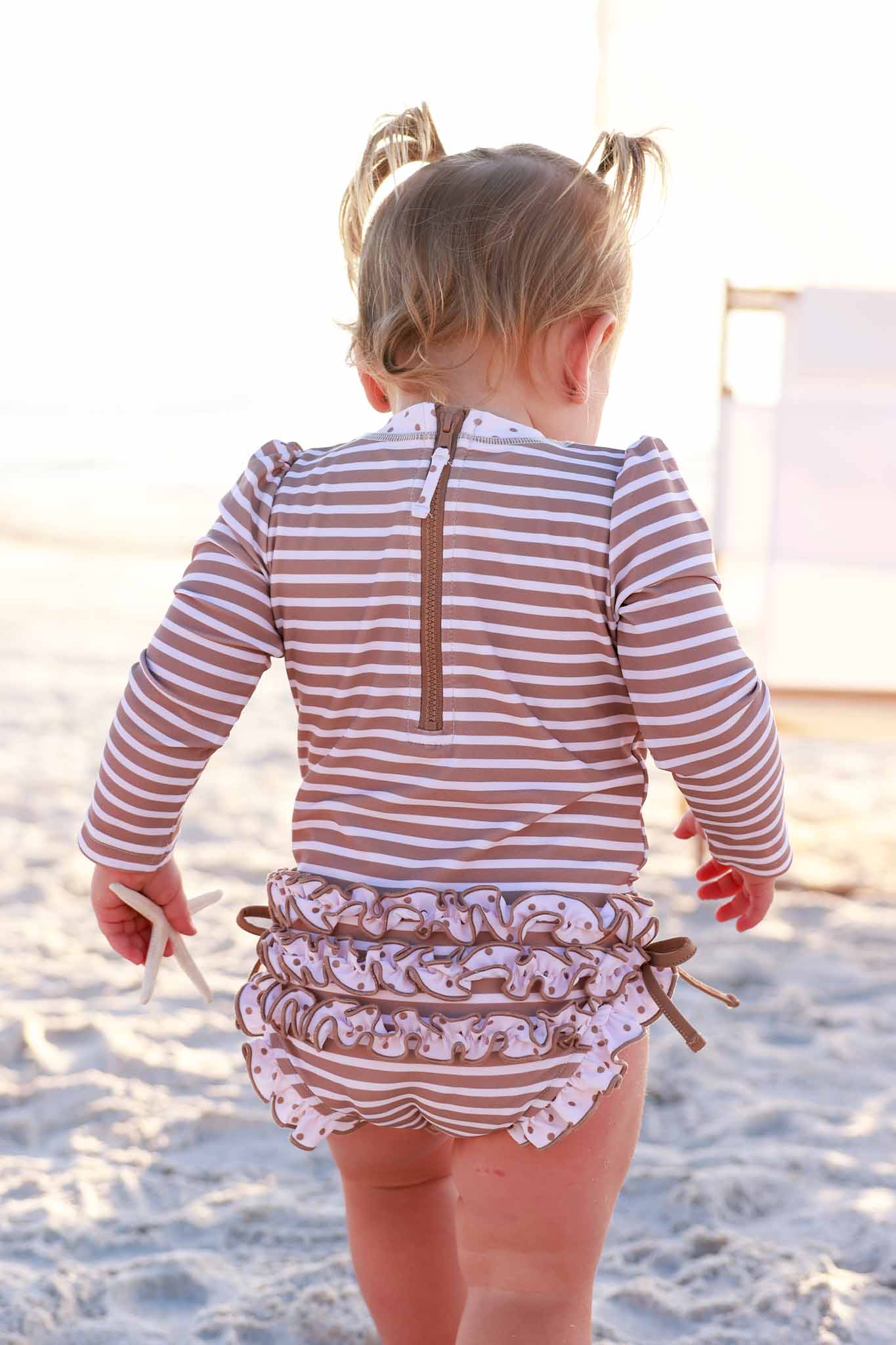 Long Sleeve Rash Guard With Ruffle Bottom | Sandy Stripes