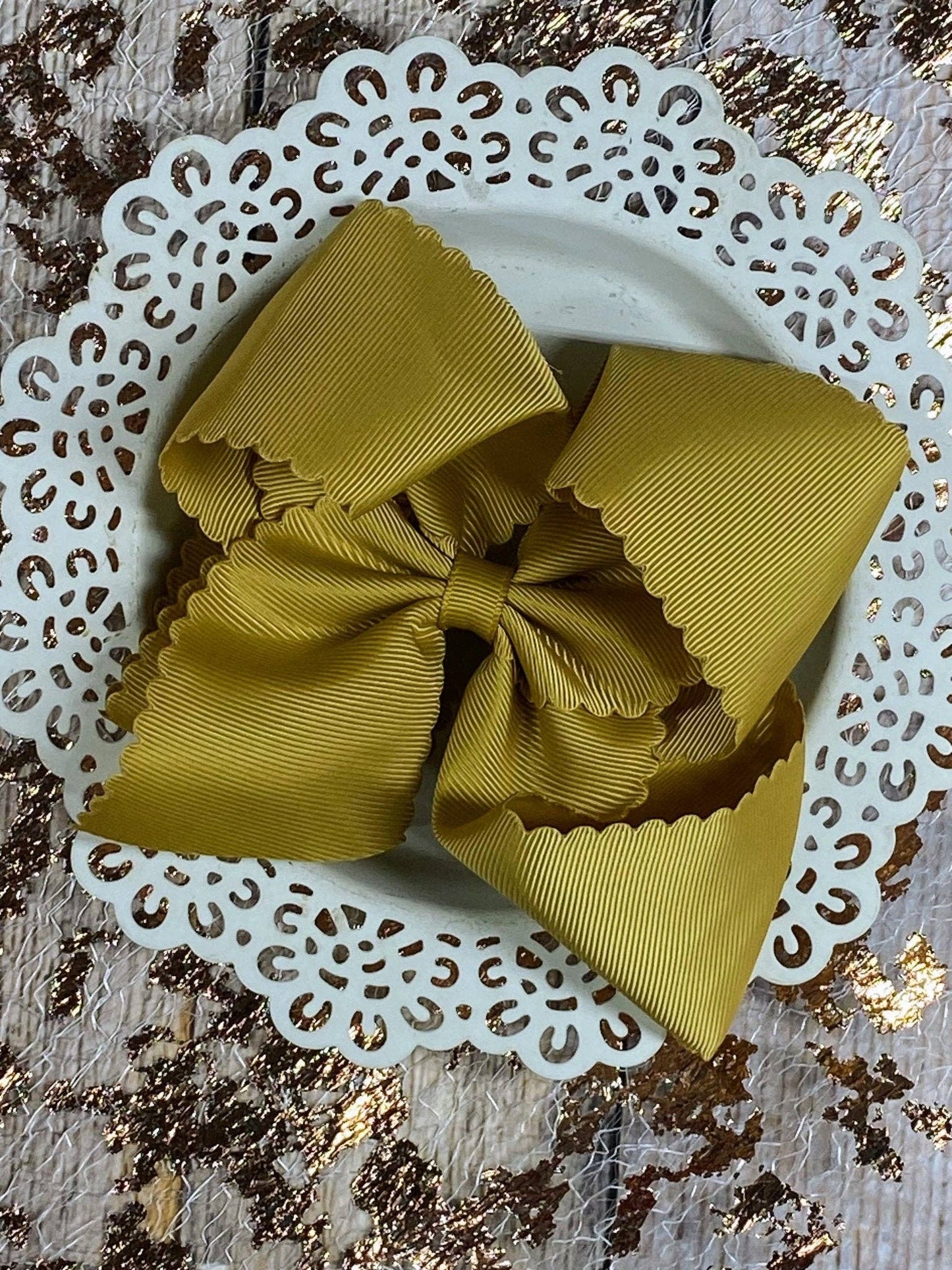 5.5" Oversize Scalloped Hair Bow | Clip or Headband: Orange / Clip