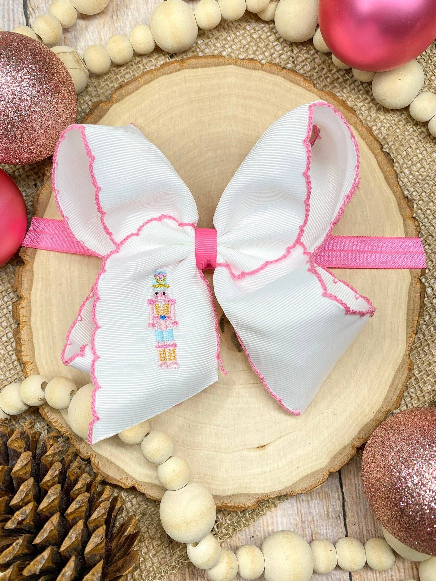 Pink Nutcracker Embroidered Moonstitch Hair Bow | Clip