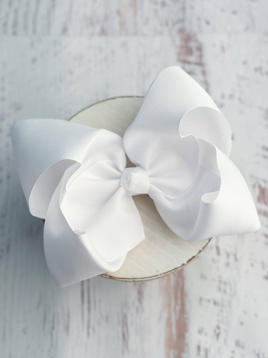 Texas Size Grosgrain Hair Bow - Alligator Clip - 6.5": White