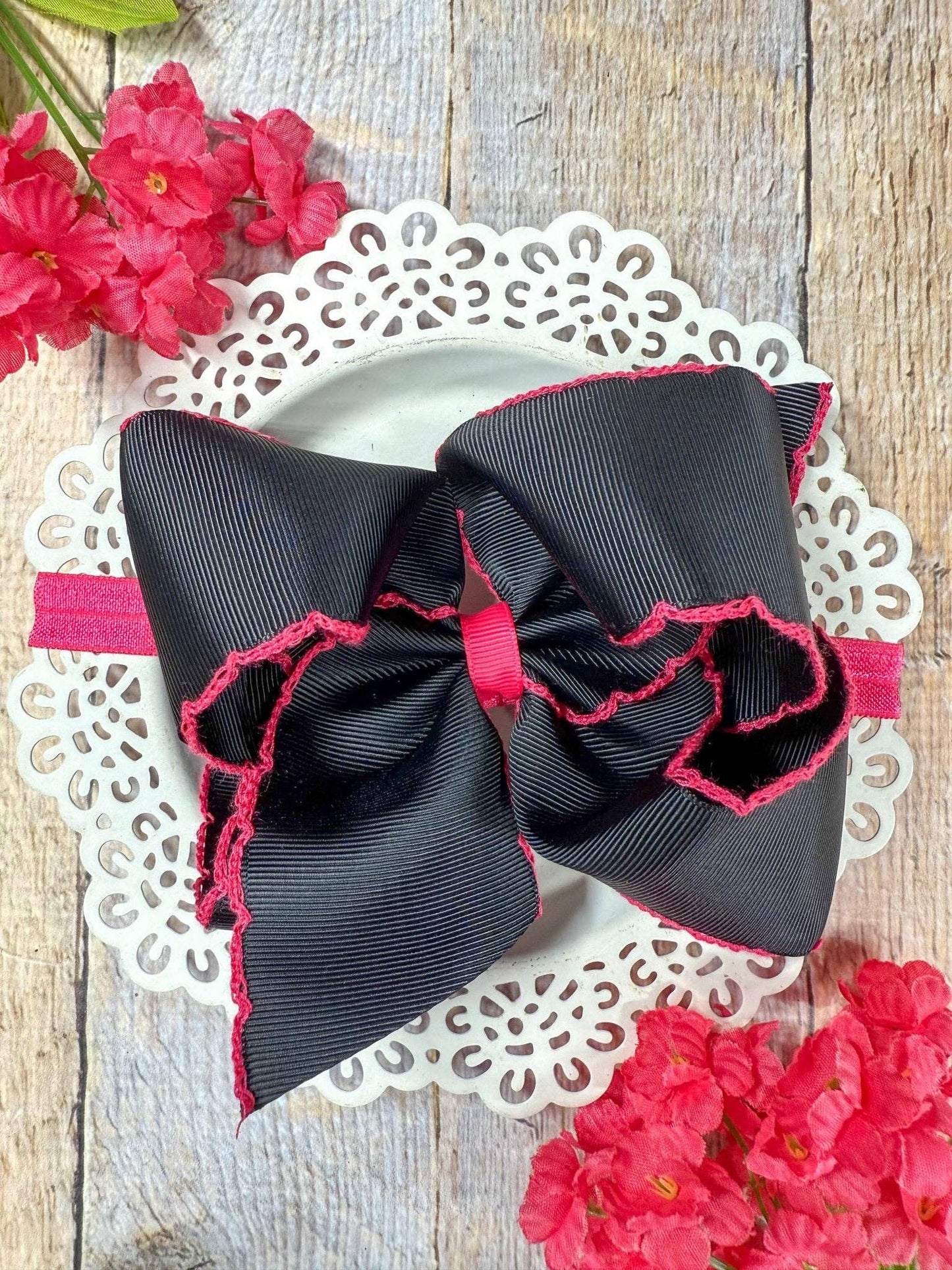 5" Classic Moonstitch Boutique Bows Girls Hair Accessories | Clip or Headband: Purple with White Moonstitch / Hair Bow on Clip