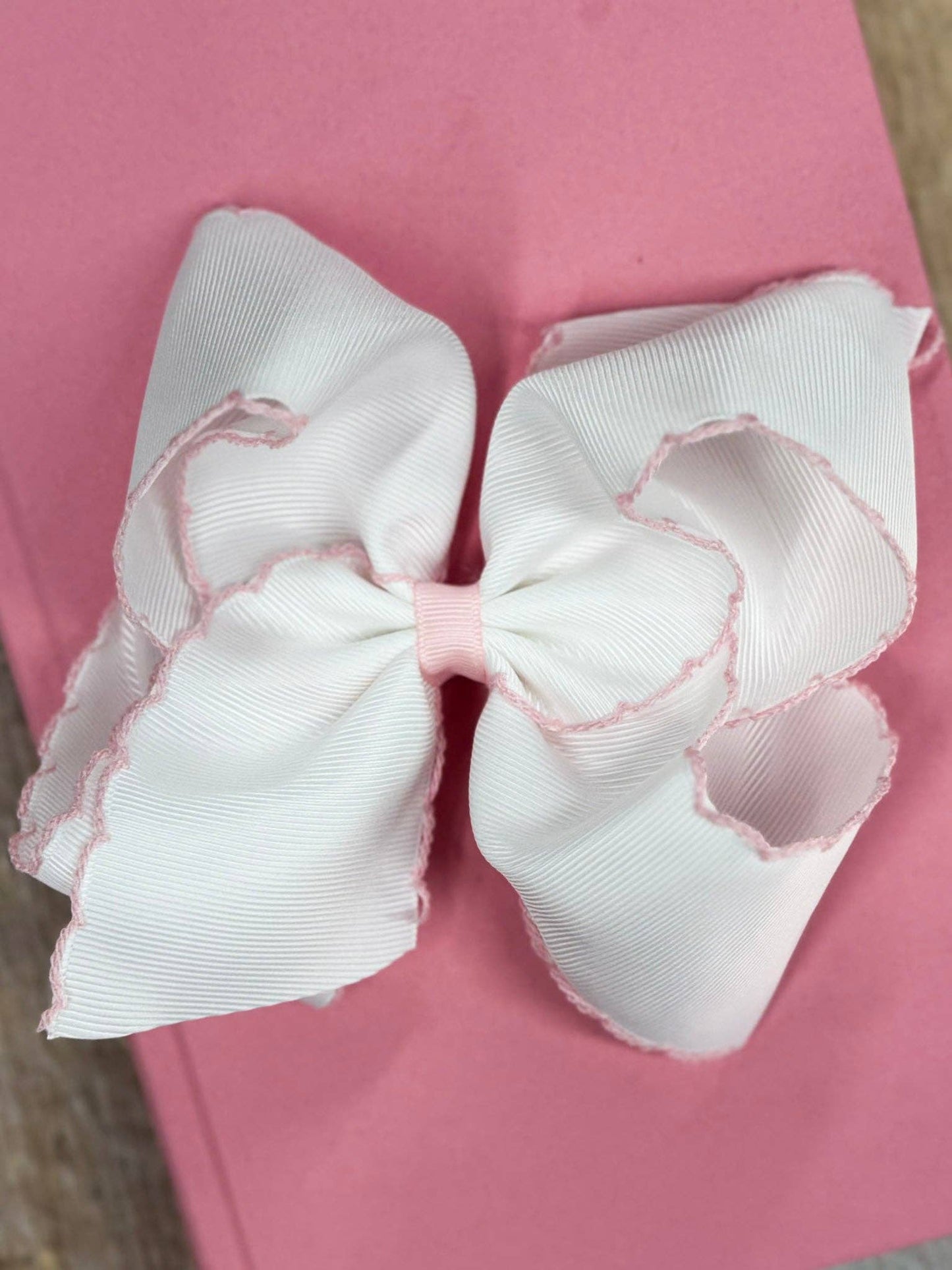5" Classic Moonstitch Boutique Bows Girls Hair Accessories | Clip or Headband: Purple with White Moonstitch / Hair Bow on Clip
