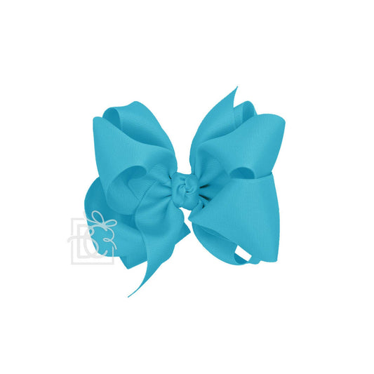 MULTI-LOOP GROSGRAIN BOW ON CLIP: 5.5" Huge - 2.25" Ribbon on Alligator Clip / TURQUOISE