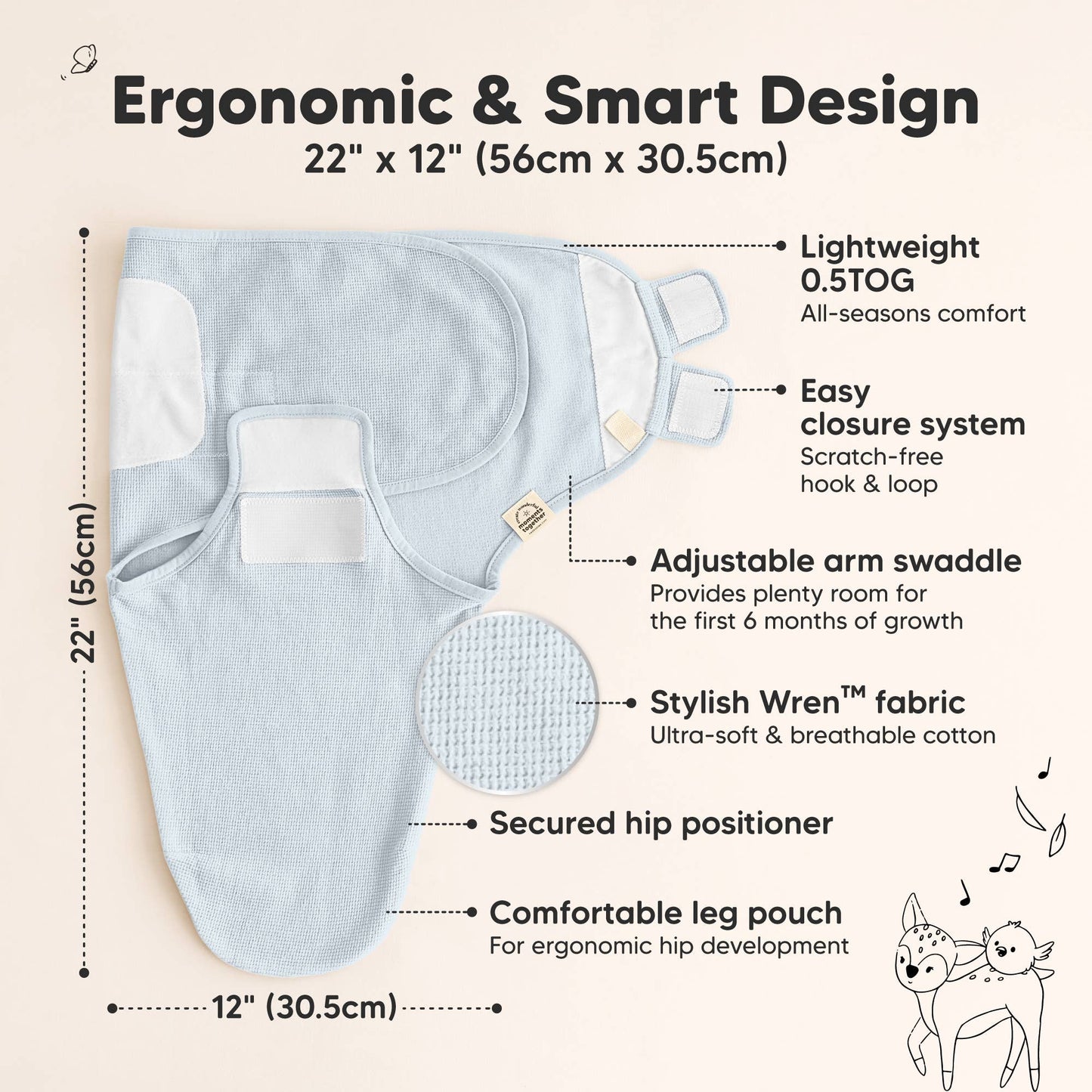 3pk Soothe Wren Swaddle Sleep Sacks for Newborns: Glacier / OS 0-3M