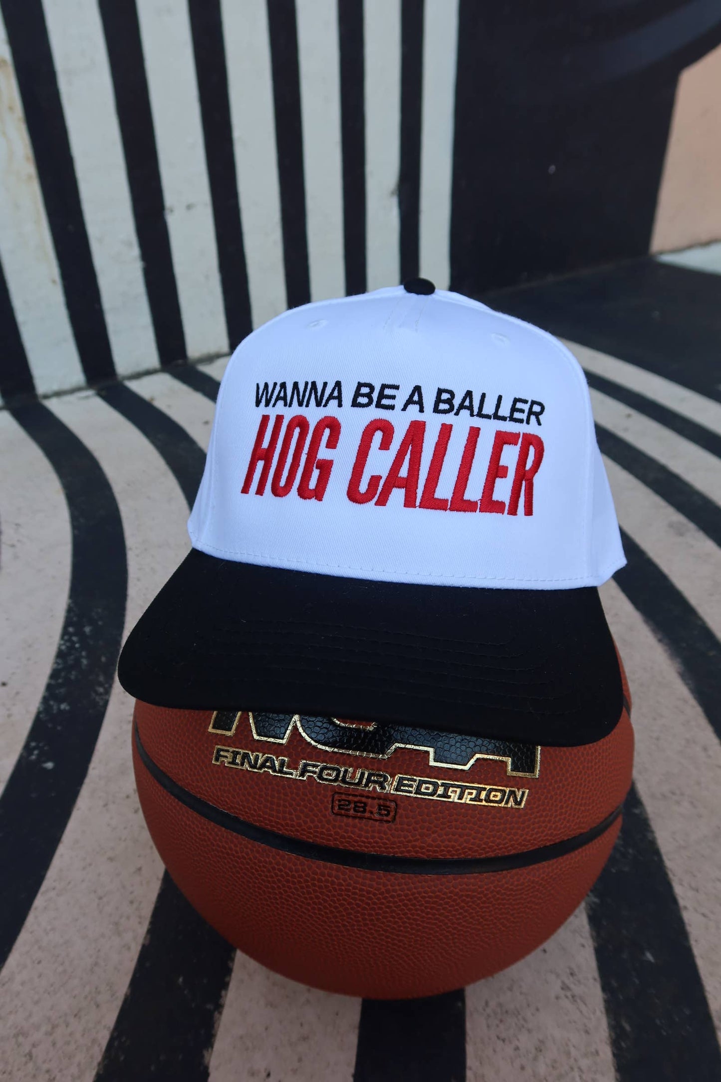 Wanna Be a Baller Hog Caller Arkansas Vintage Trucker Hat: Red/White