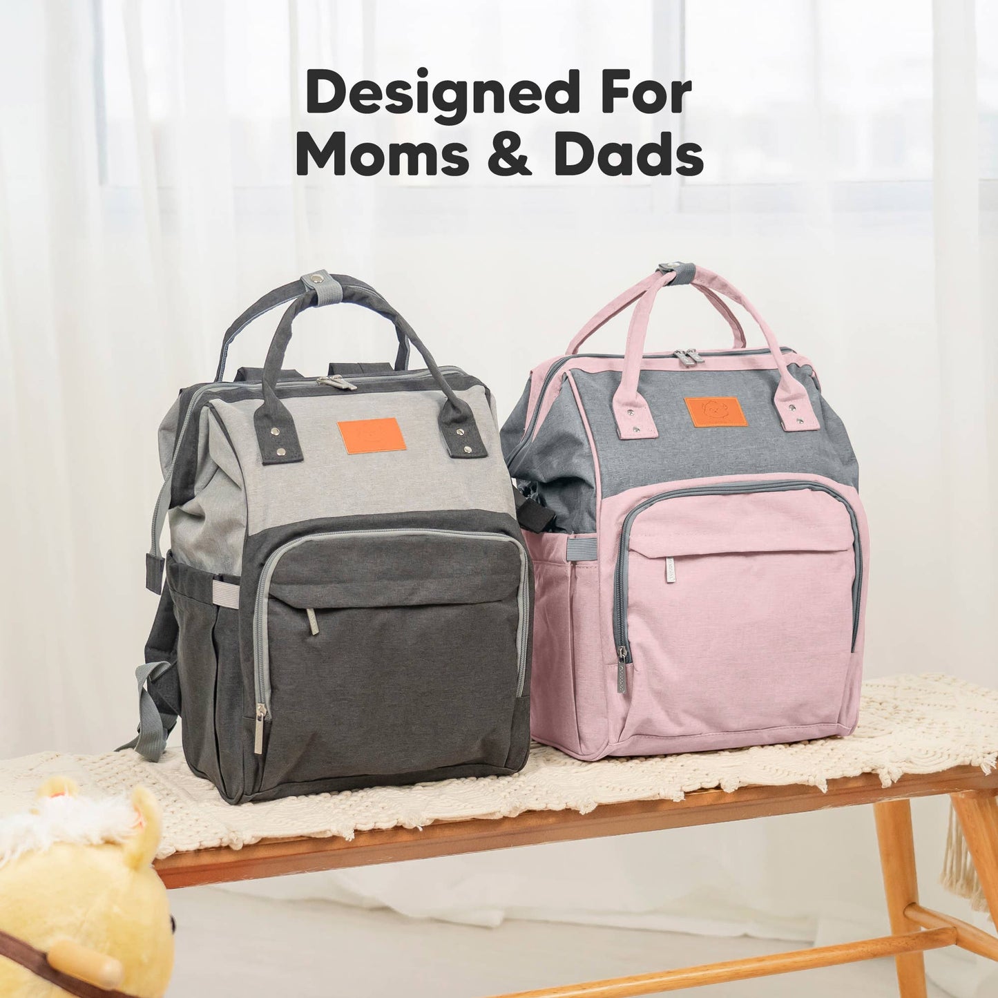 Original Diaper Bag Backpack, Baby Bags with Changing Pad: Pink Gray