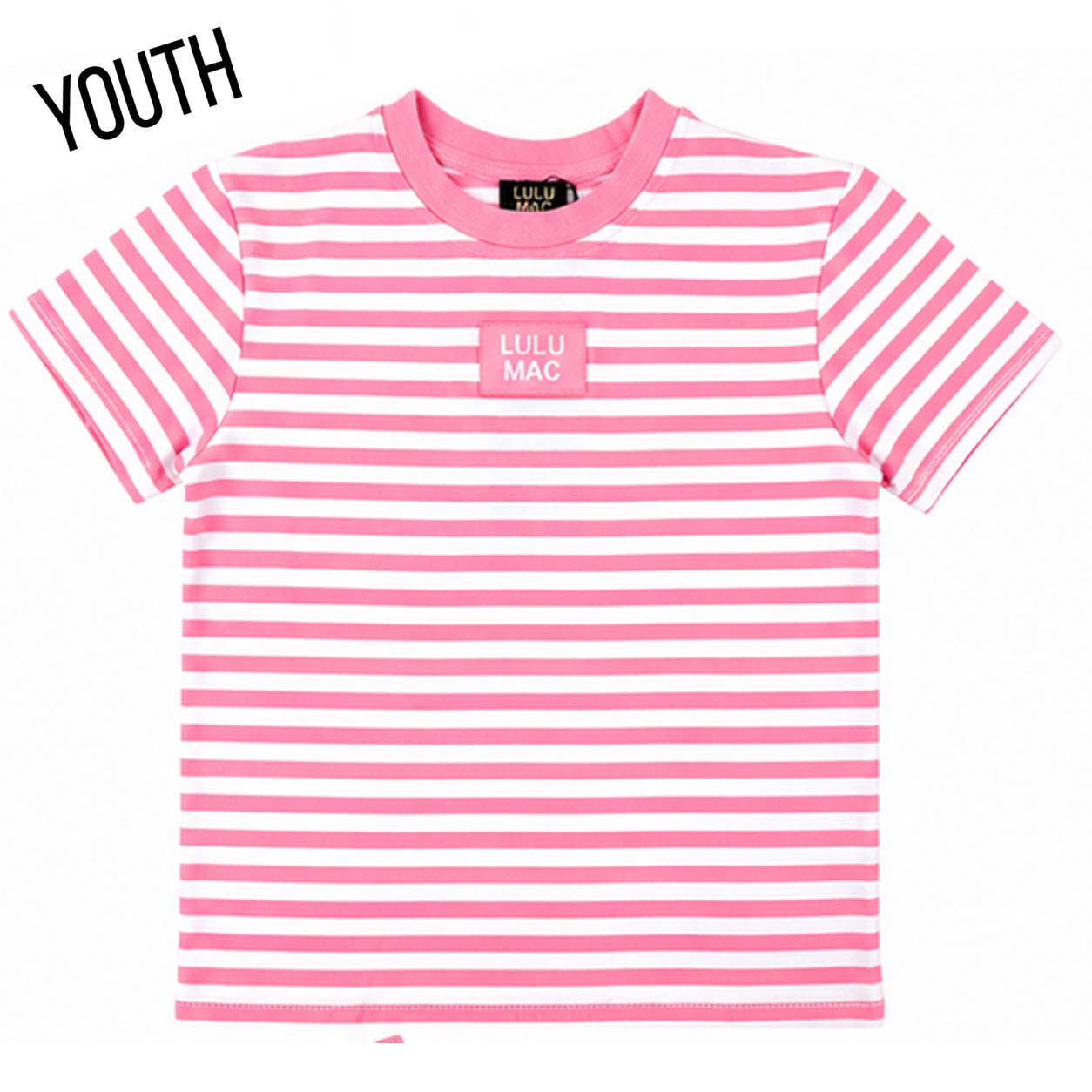 STRIPE MONOCHROME PATCH YOUTH BABY DOLL TOP-NEON PINK