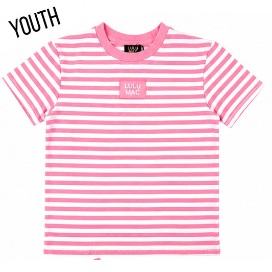STRIPE MONOCHROME PATCH YOUTH BABY DOLL TOP-NEON PINK