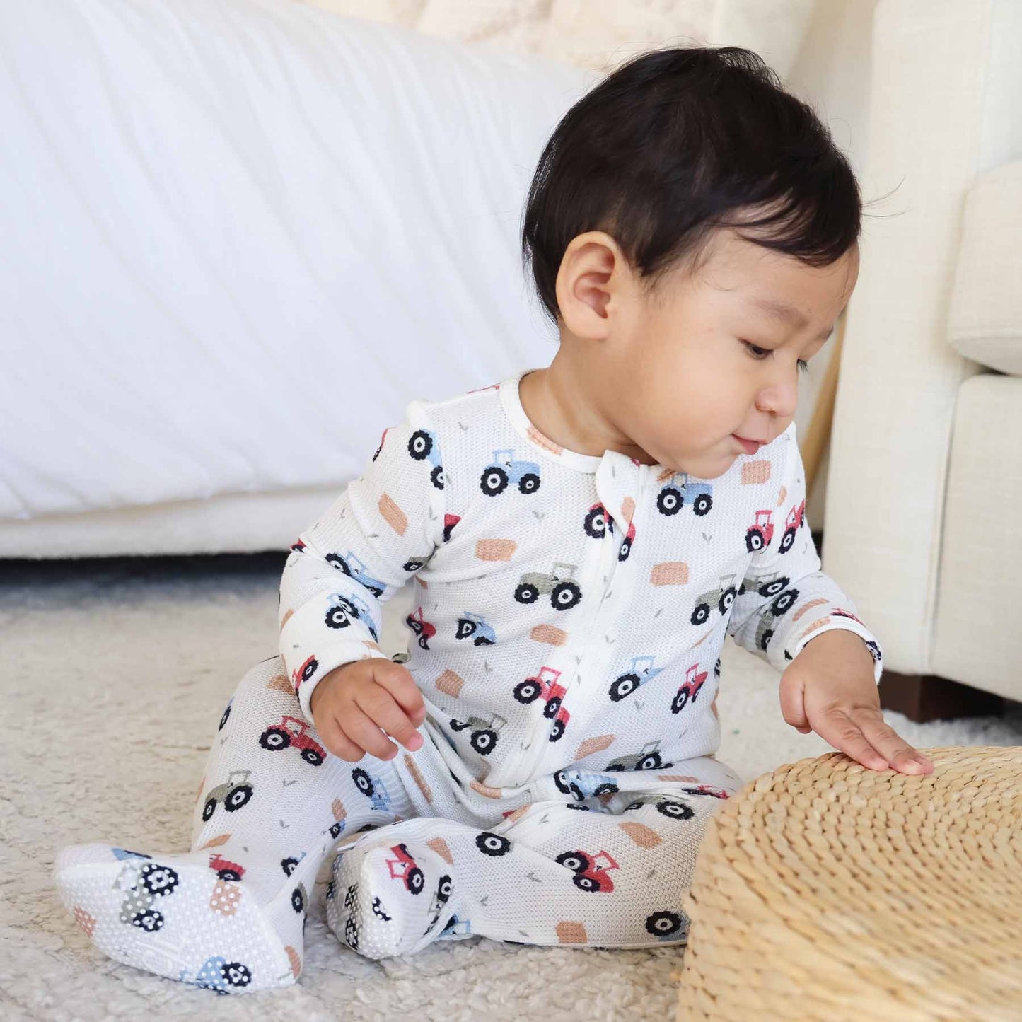 Little Farmer Bamboo Waffle Zipper Footie: Newborn