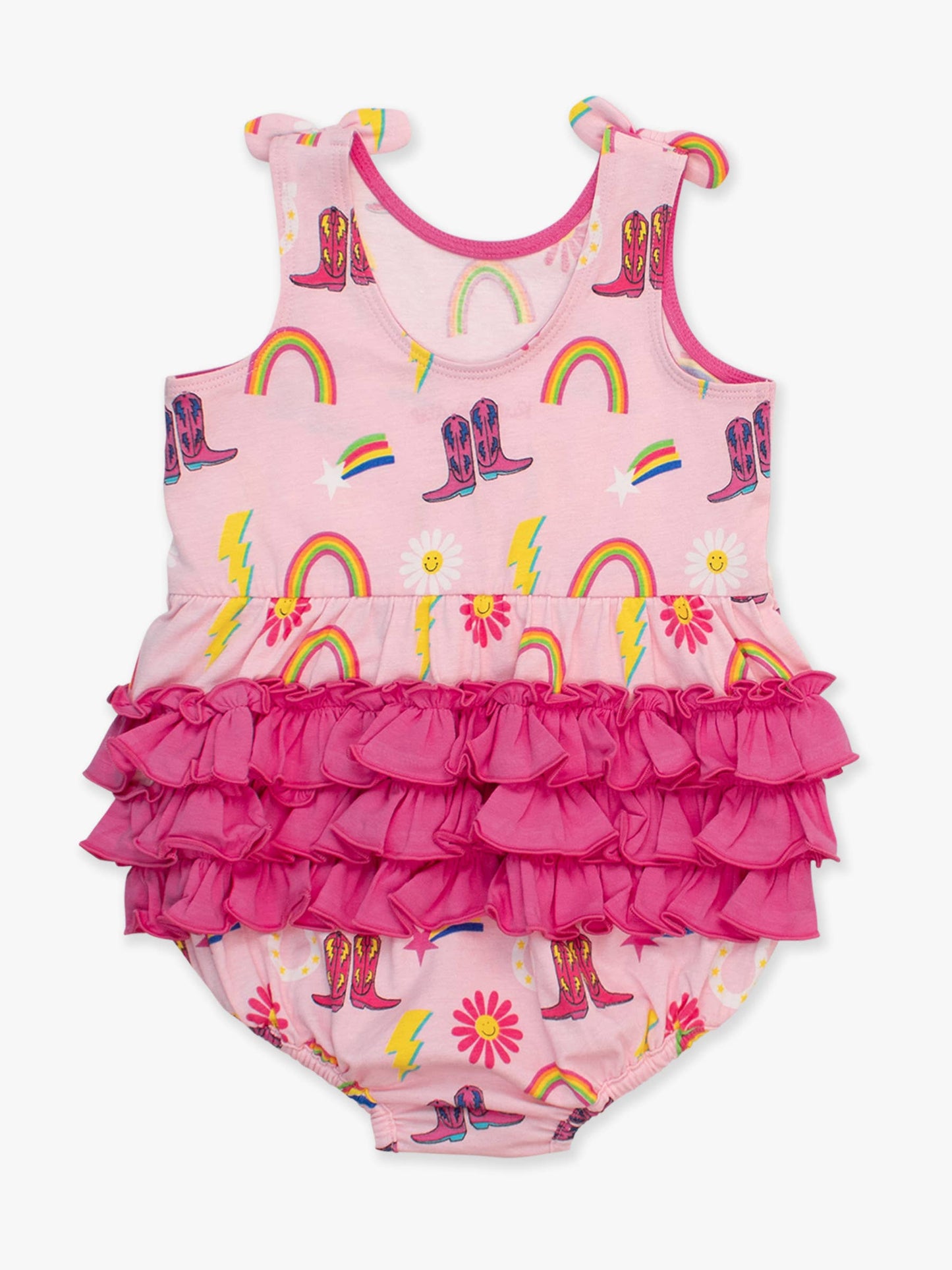 Baby Girls Cowgirl Cutie Knit Tie Shoulder Bubble Romper