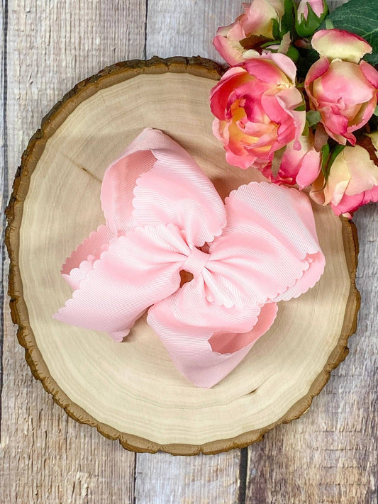5.5" Oversize Scalloped Hair Bow | Clip or Headband: Light Pink / Clip