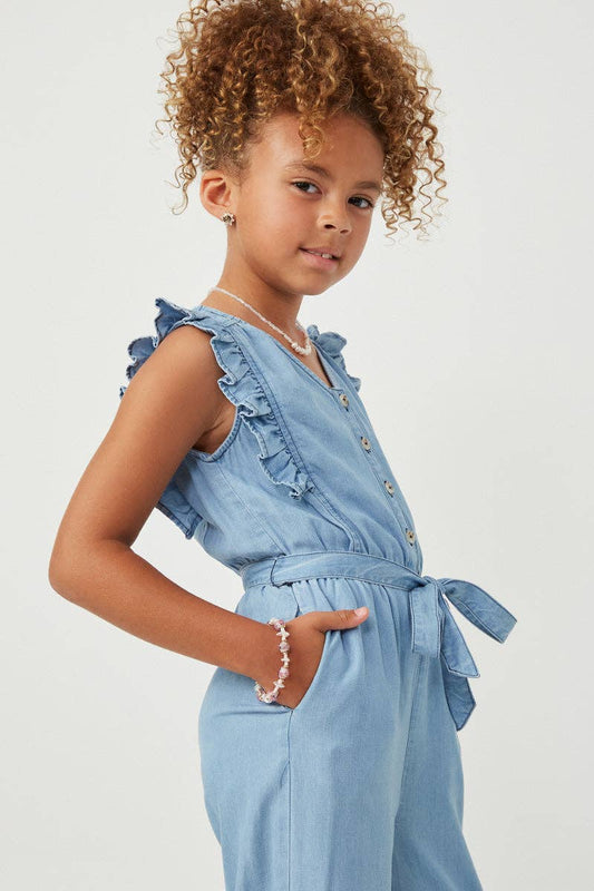 Girls Tencel Buttoned Ruffle Tank Wideleg Jumpsuit - 4 Pack: Light Denim / Pack