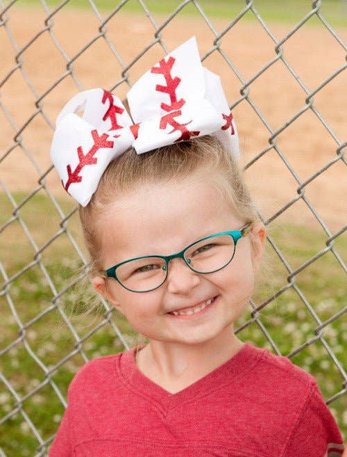 Baseball Hair Bow - Large Alligator Clip - 7"
