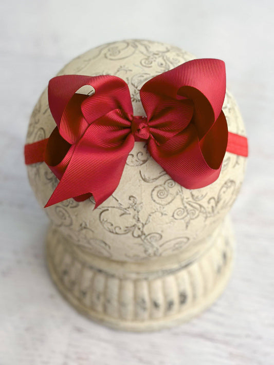 Classic Grosgrain Hair Bow - Satin Headband - 4.5": Red