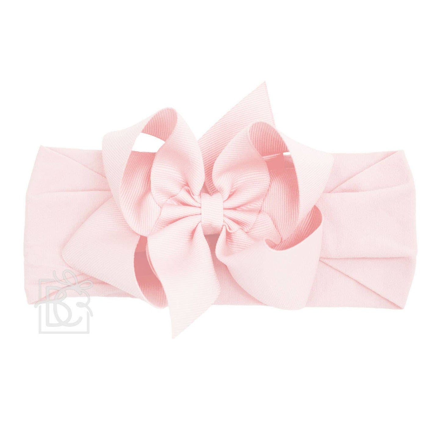 WIDE PANTYHOSE HEADBAND W/CLASSIC GROSGRAIN BOW: LIGHT PINK / 3+ Months / 4.5" Large