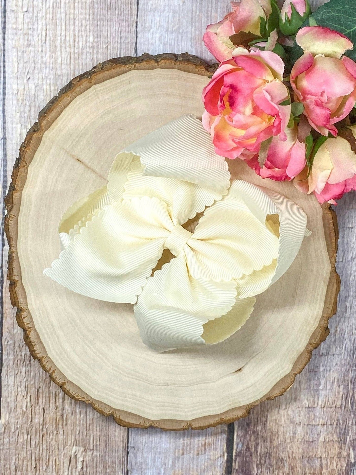 5.5" Oversize Scalloped Hair Bow | Clip or Headband: Orange / Clip