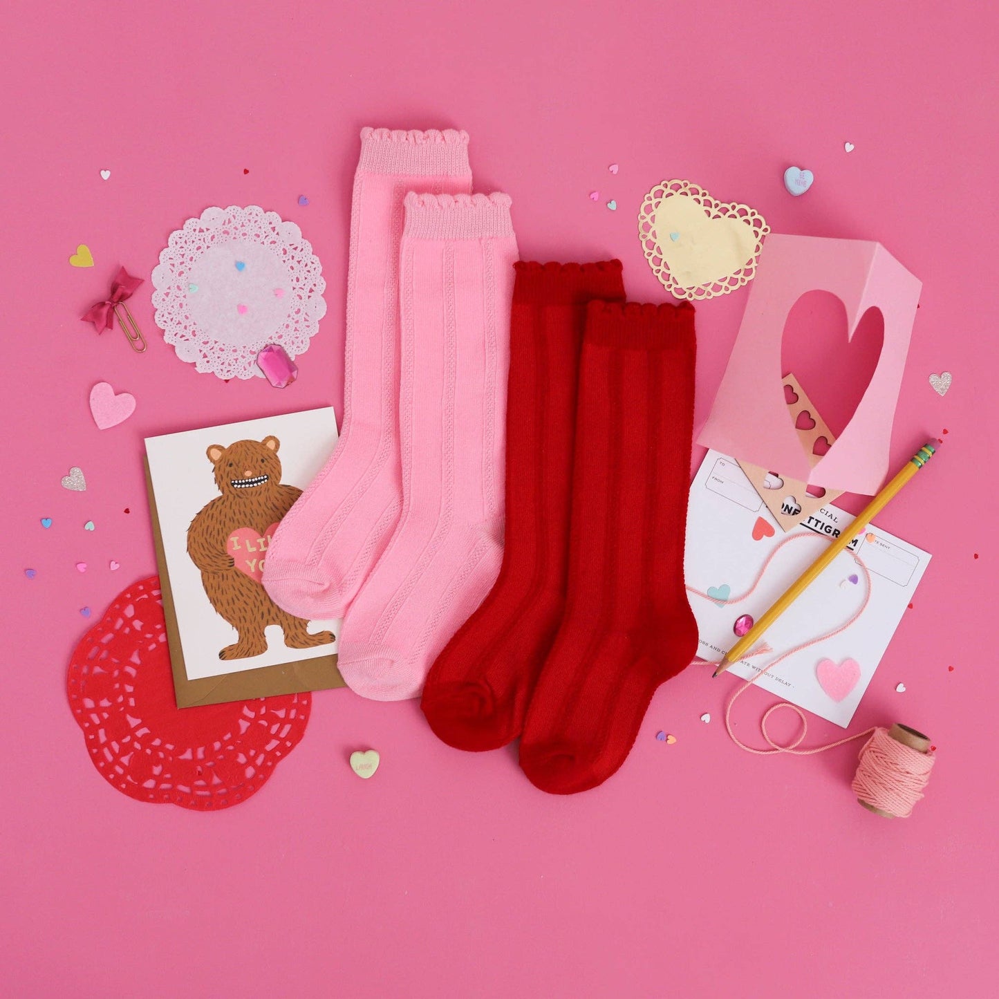 Bright Red Scalloped Knee High Socks: 1.5-3 YEARS