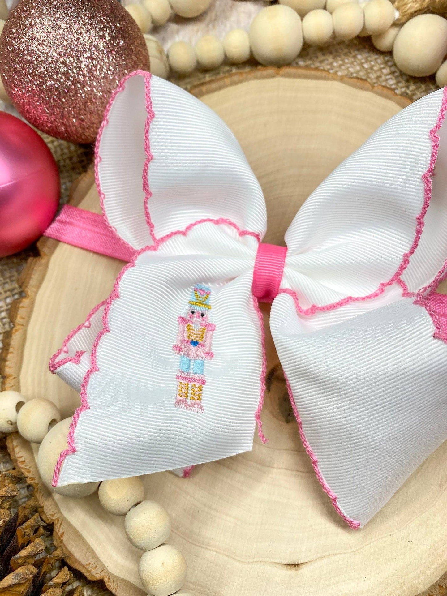 Pink Nutcracker Embroidered Moonstitch Hair Bow | Clip