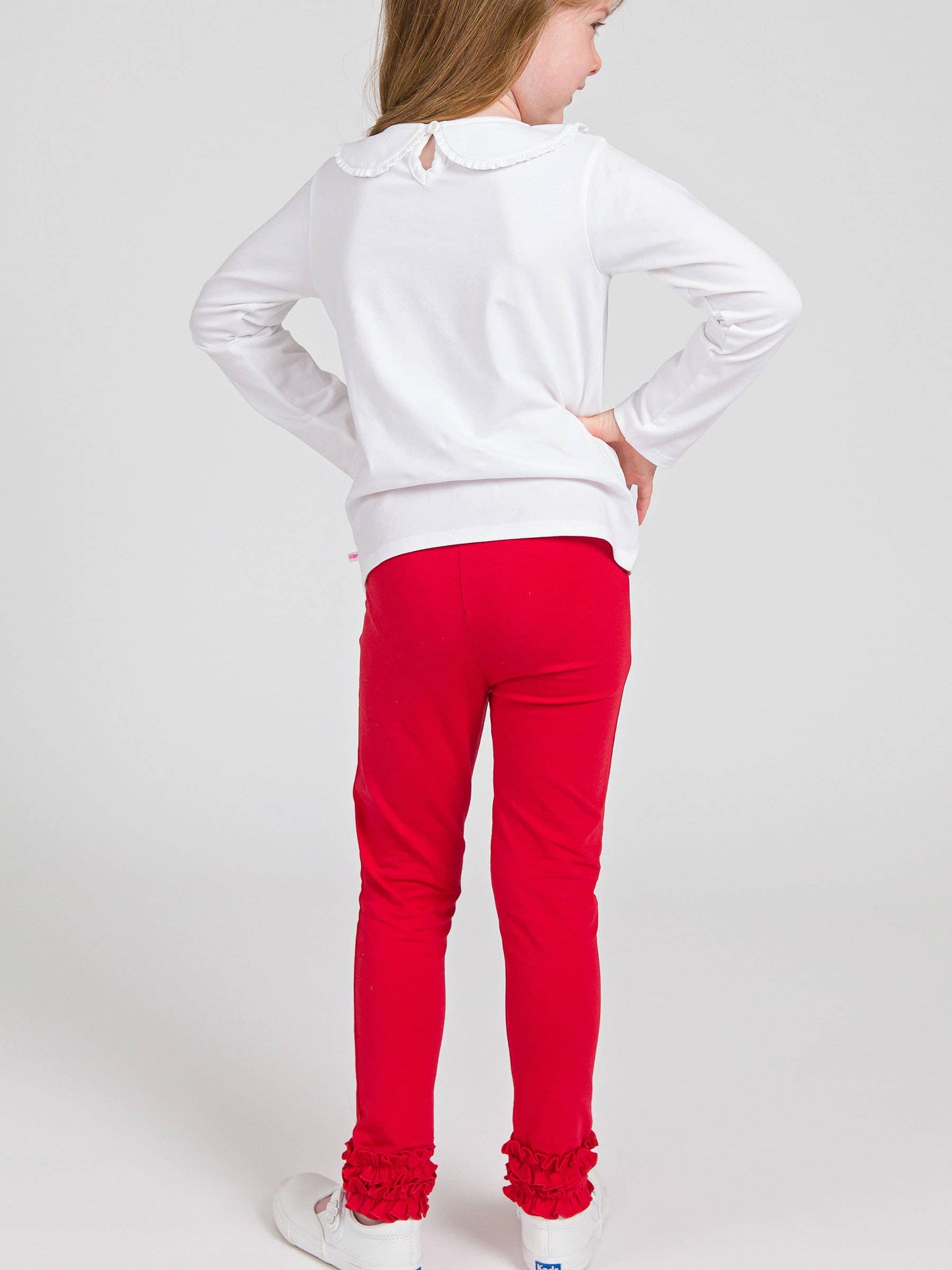 Girls Red Classic Ruffle Leggings